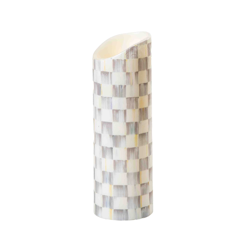 MacKenzie-Childs Sterling Check Flicker Pillar Candle, 9