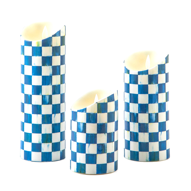 MacKenzie-Childs Royal Check Flicker Pillar Candle, 9