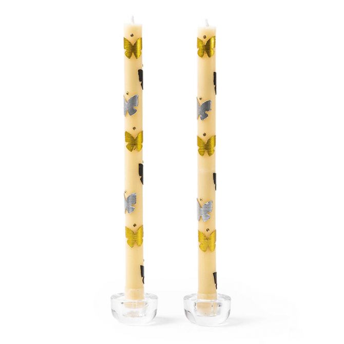 MacKenzie-Childs Butterfly Silver and Gold Dinner Candles, Set of 2