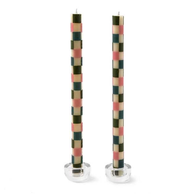 MacKenzie-Childs Check Pastel Dinner Candles, Set of 2