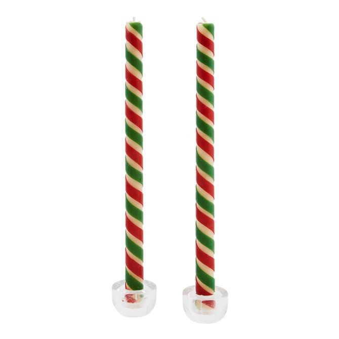 MacKenzie-Childs Ribbon Red and Green Dinner Candles, Set of 2