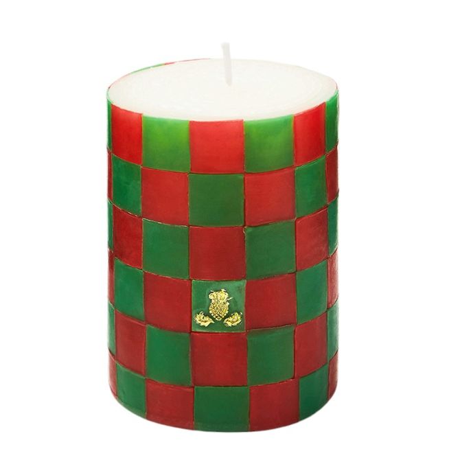 MacKenzie-Childs Check Red and Green 4" Pillar Candle