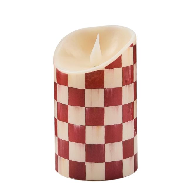 MacKenzie-Childs Cherry Check Flameless Pillar Candle, 5"