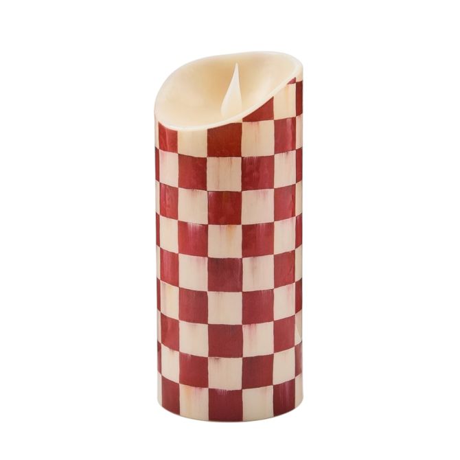 MacKenzie-Childs Cherry Check Flameless Pillar Candle, 7"