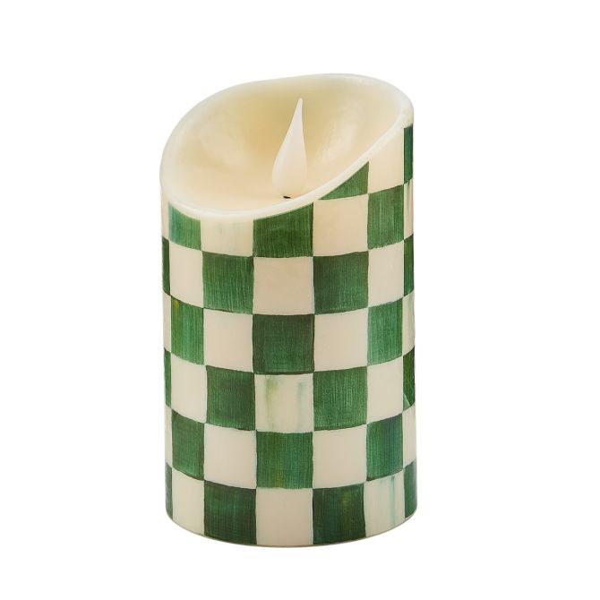 MacKenzie-Childs 5" Flameless Pillar Candle, Emerald Check