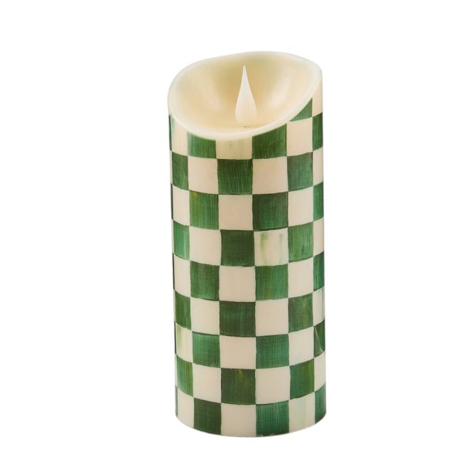 MacKenzie-Childs Emerald Check Flameless Pillar Candle, 7"