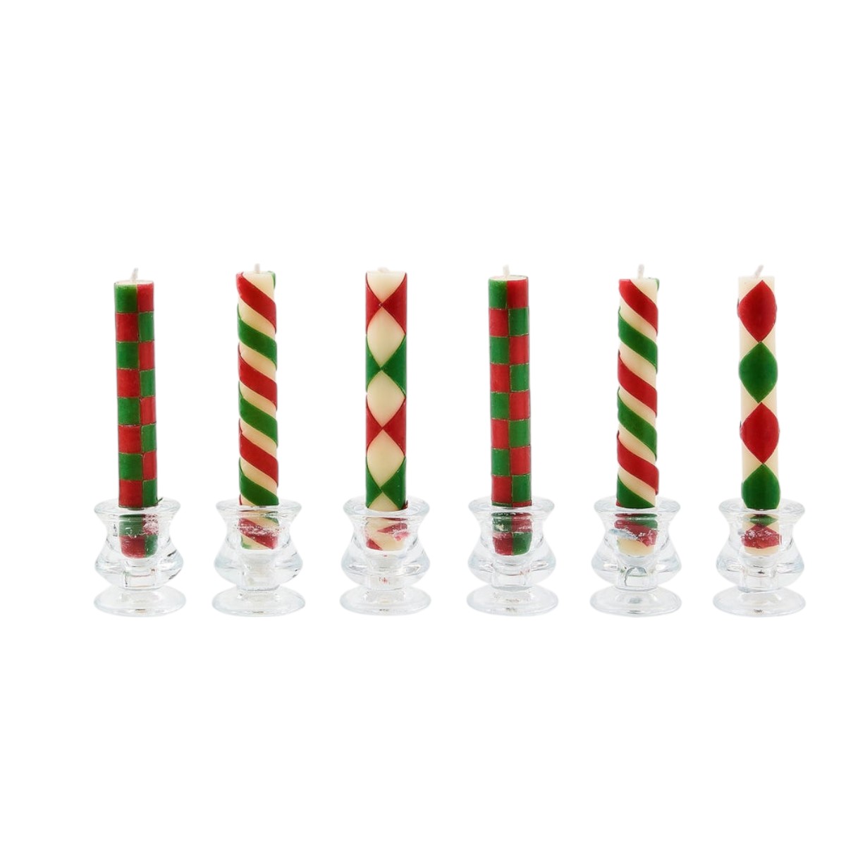 MacKenzie-Childs Mini Red and Green Dinner Candles, Set of 6
