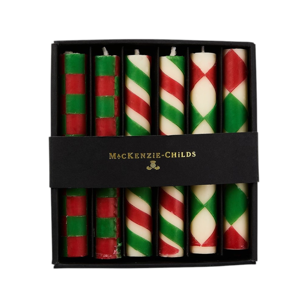 MacKenzie-Childs Mini Red and Green Dinner Candles, Set of 6