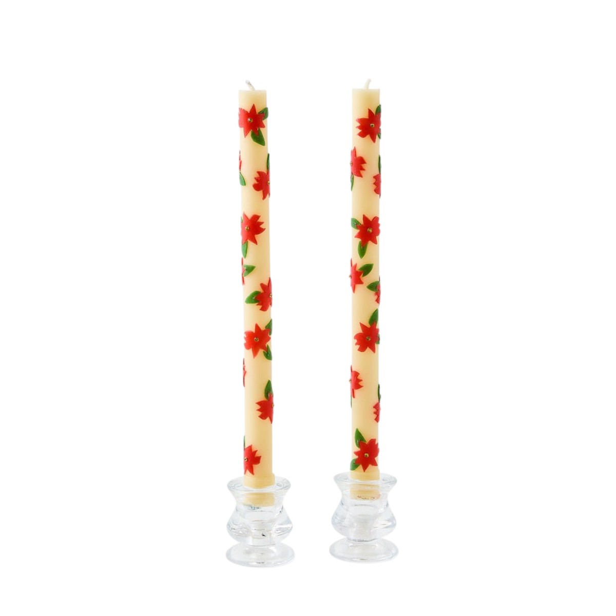 MacKenzie-Childs Poinsettia Dinner Candles, Set of 2