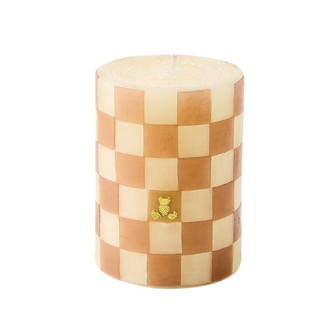 MacKenzie-Childs Mocha Check Pillar Candle, 4"