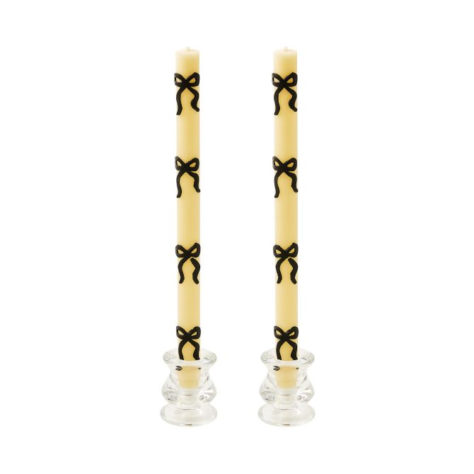 MacKenzie-Childs Black Bow Dinner Candles, Set of 2