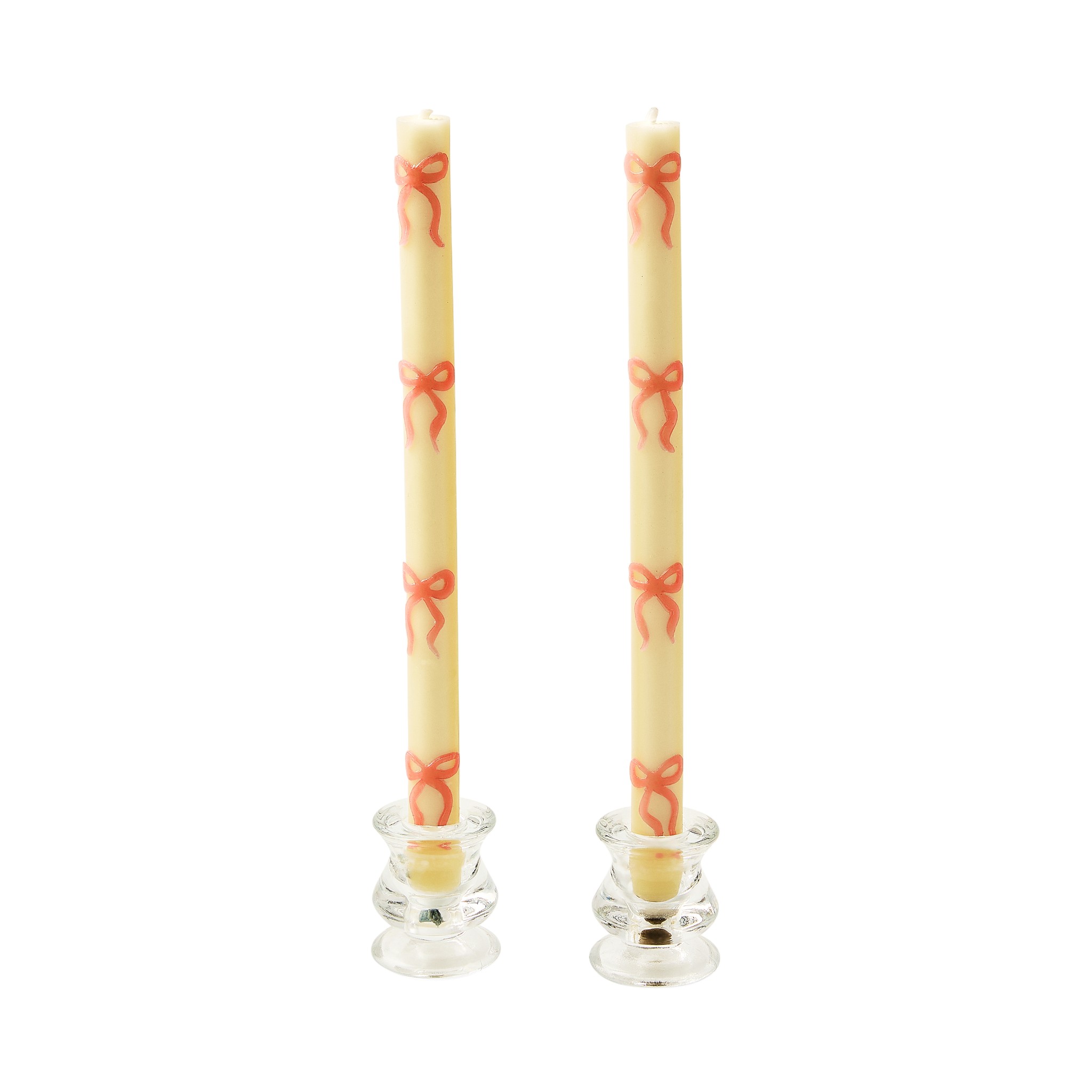 MacKenzie-Childs Pink Bow Dinner Candles, Set of 2