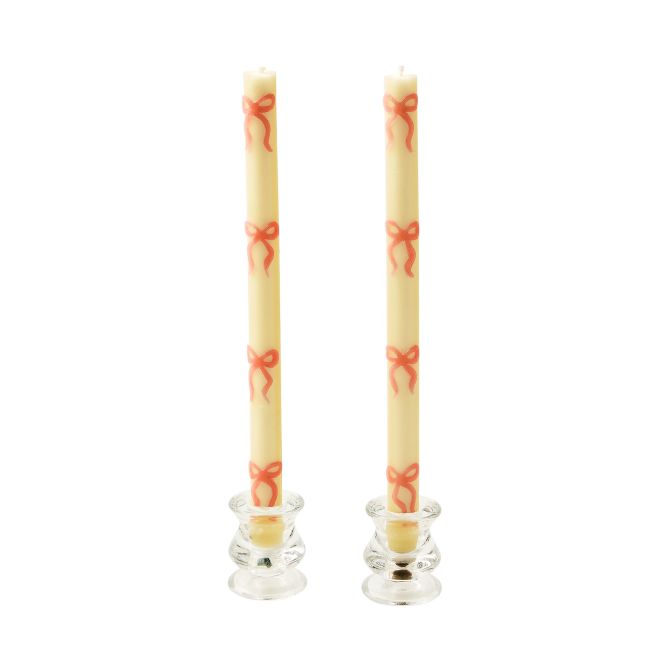 MacKenzie-Childs Pink Bow Dinner Candles, Set of 2