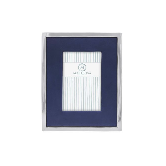 Mariposa Blue Leather with Metal Border Frame, 4x6