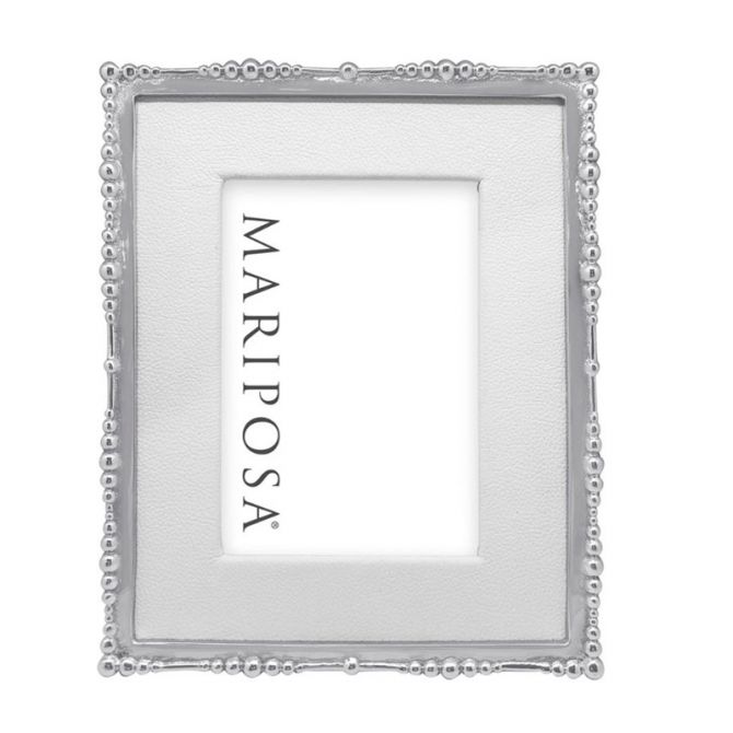 Mariposa White Leather and Pearl Drop Border Frame, 5x7
