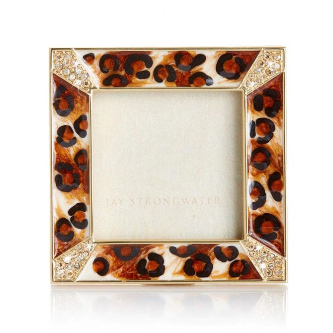 Jay Strongwater Leland Pave Corner 2" Frame, Amber Leopard