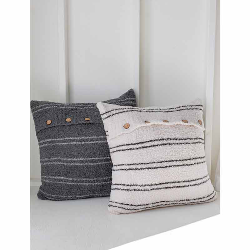 Barefoot Dreams CozyChic Striped Pillow and Insert, Almond and Carbon