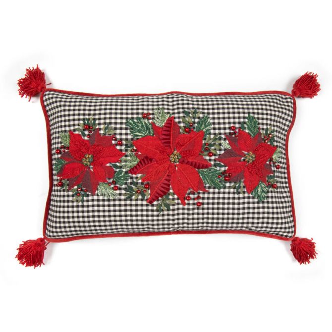 MacKenzie-Childs Gingham Poinsettia Lumbar Pillow