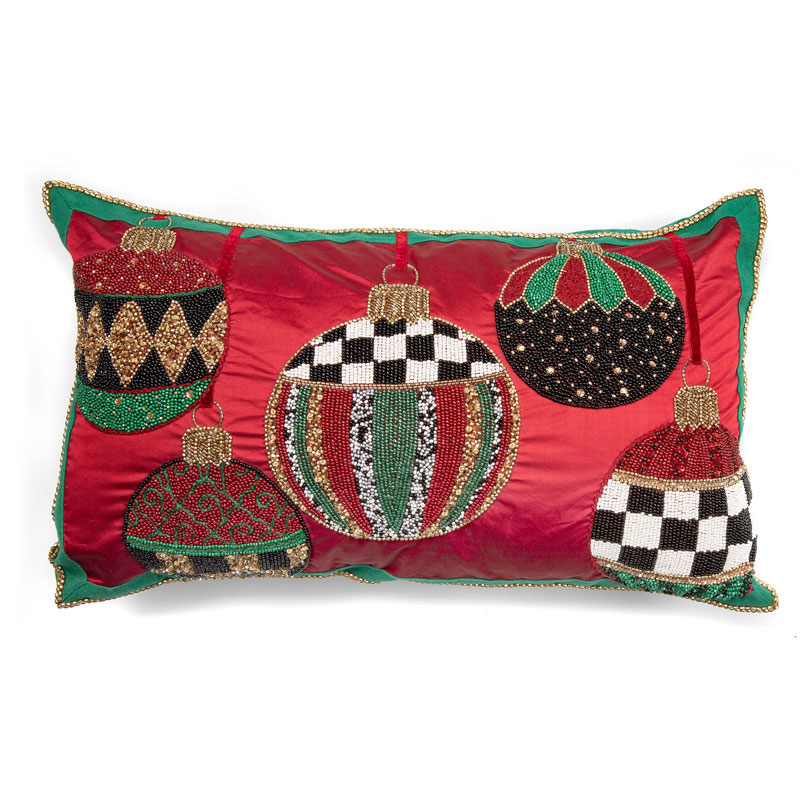 MacKenzieChilds Deck the Halls Lumbar Pillow, Red 757401274 Borsheims