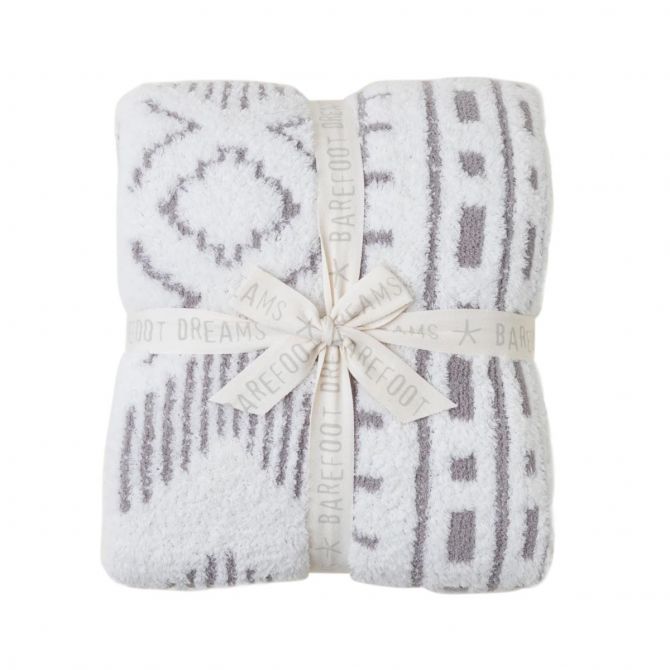 Barefoot Dreams CozyChic Artisan Throw Blanket, Cream and Beach Rock