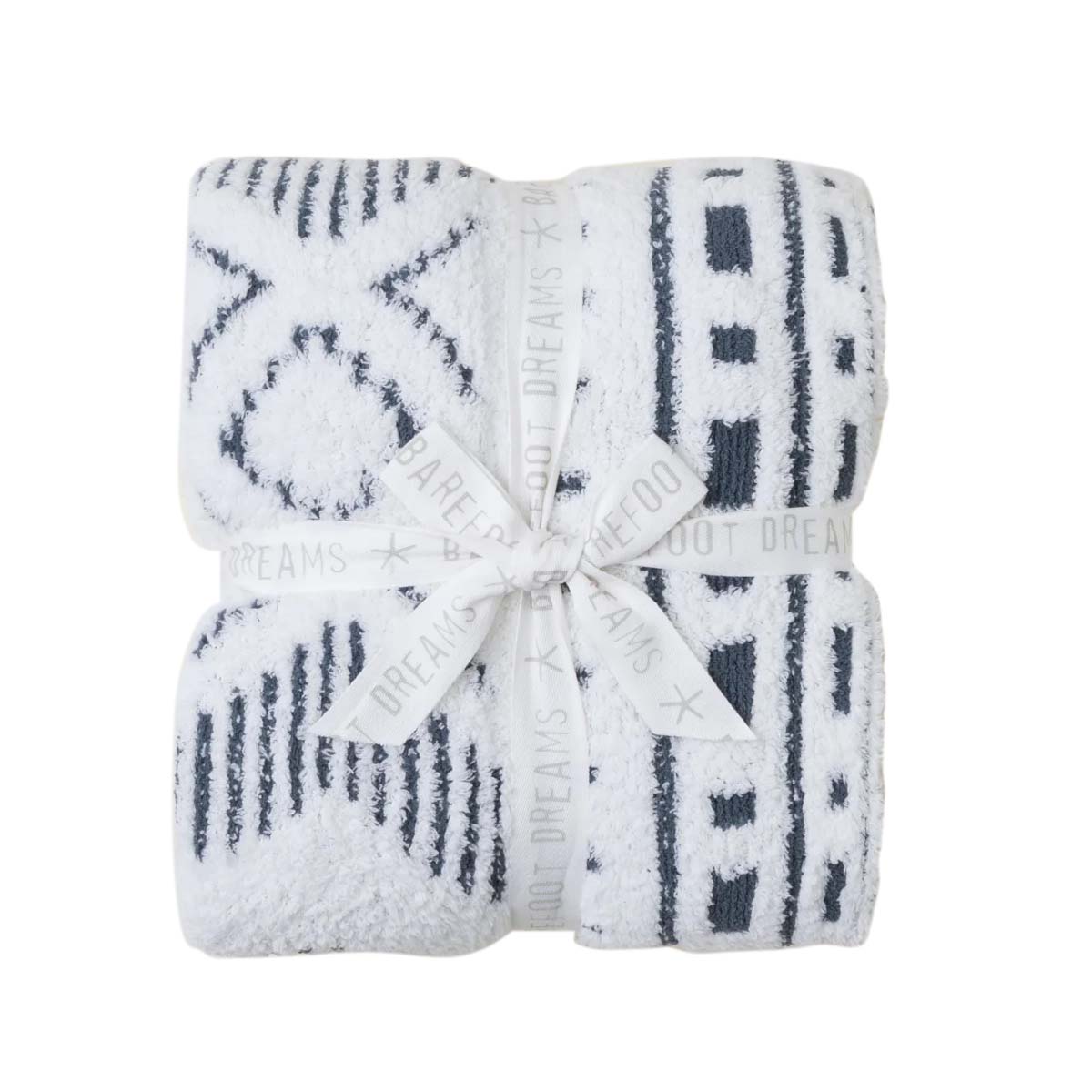 Barefoot Dreams CozyChic Artisan Throw Blanket, Pearl and Smokey Blue