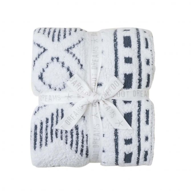 Barefoot Dreams CozyChic Artisan Throw Blanket, Pearl and Smokey Blue