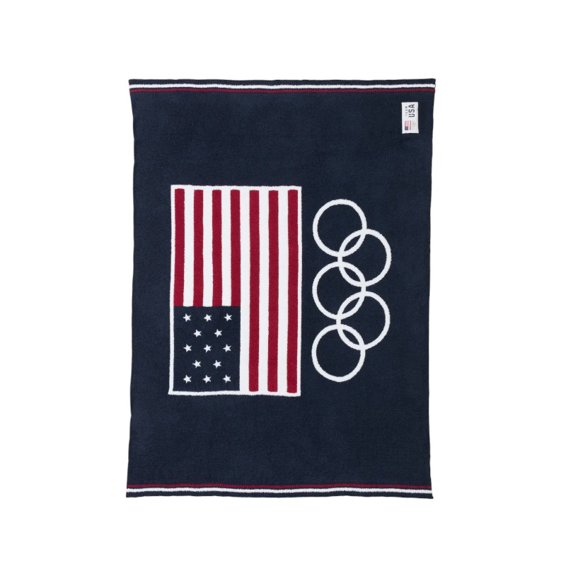 Barefoot Dreams Cozychic Team USA Flag Olympic Ring Blanket