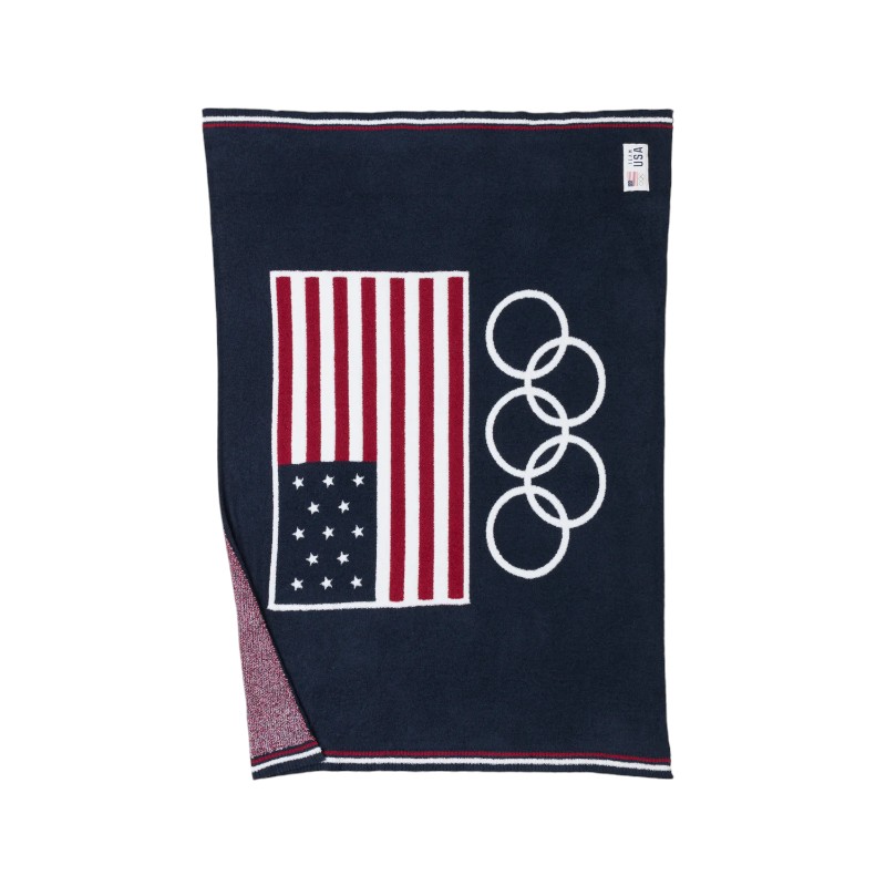 Barefoot Dreams Cozychic Team USA Flag Olympic Ring Blanket
