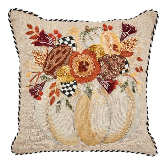 MacKenzie-Childs Autumn Frost Beaded Pumpkin Throw Pillow
