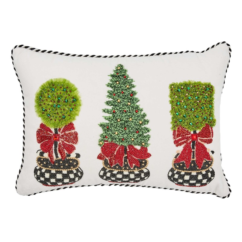MacKenzie-Childs Holiday Topiary Beaded Lumbar Pillow