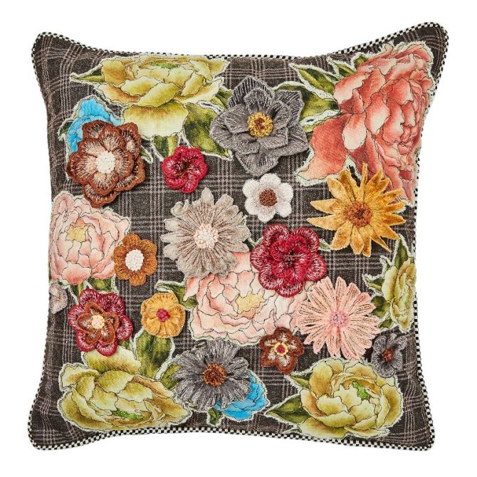 MacKenzie-Childs Field Study Embroidered Floral Throw Pillow