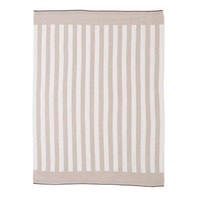 Barefoot Dreams CozyChic Cotton Classic Stripe Throw, Oatmeal and Cream