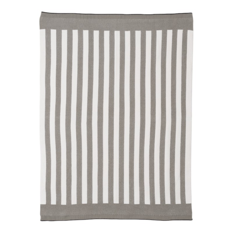 Barefoot Dreams CozyChic Cotton Classic Stripe Throw, Eucalyptus and Cream