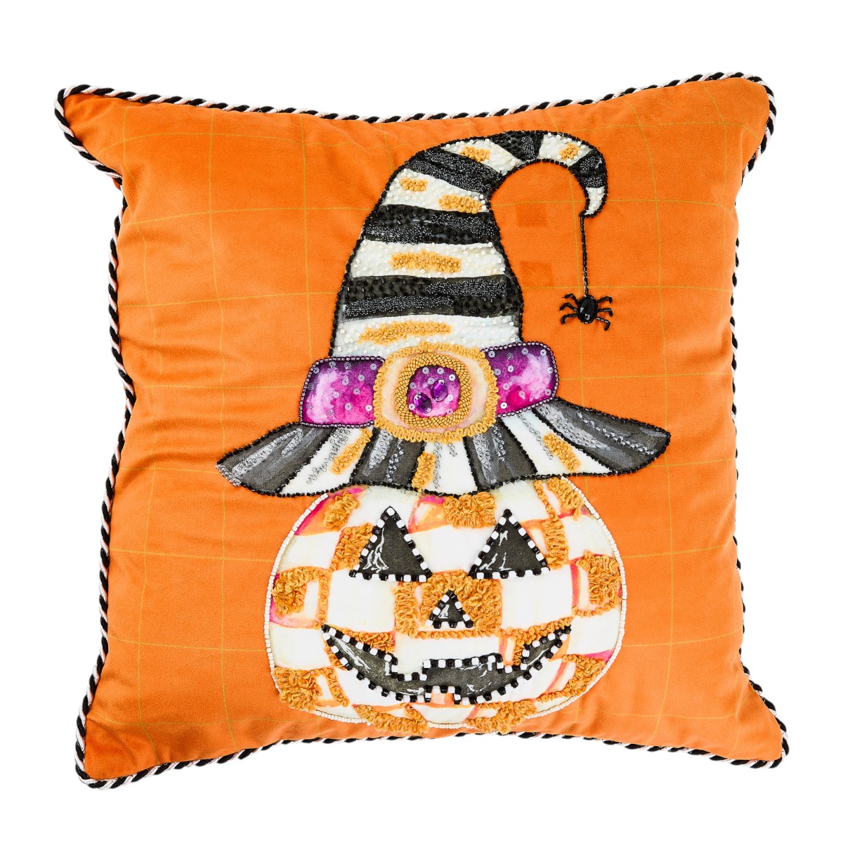 MacKenzie-Childs Jack-O-Lantern in Hat Throw Pillow