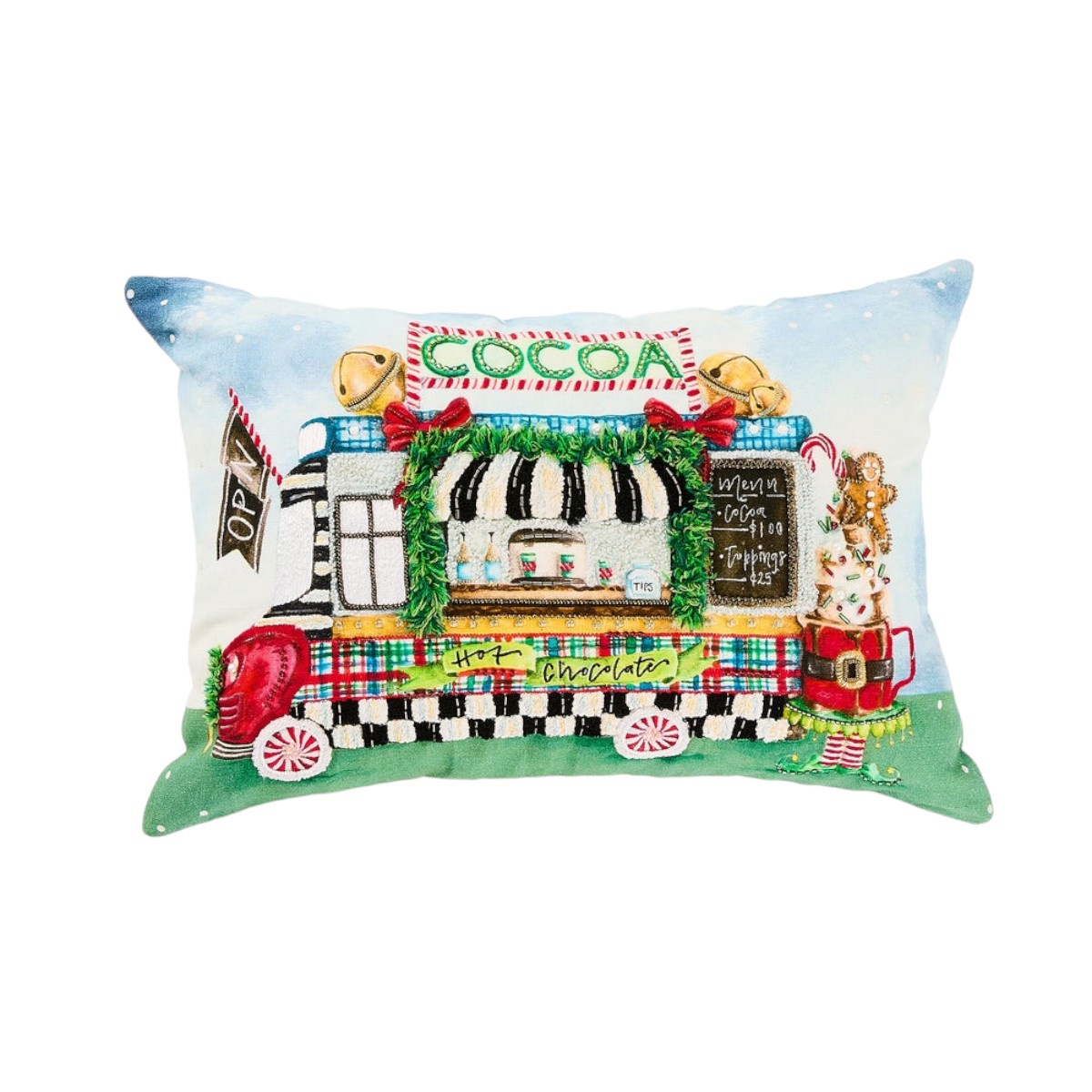 MacKenzie-Childs Hot Cocoa Food Truck Lumbar Throw Pillow