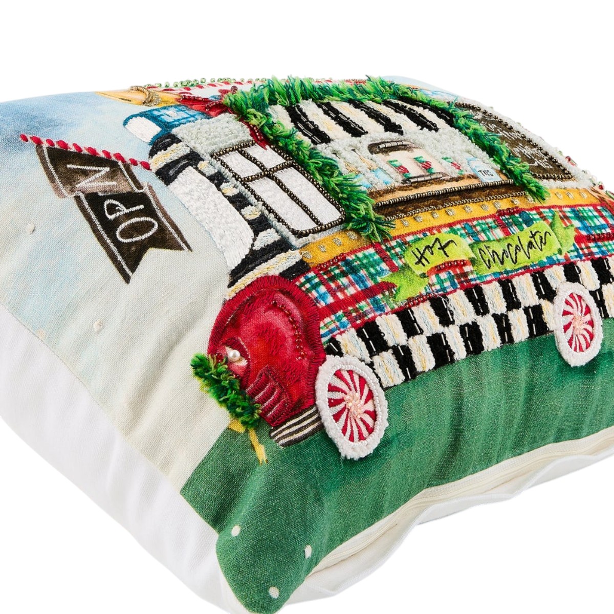 MacKenzie-Childs Hot Cocoa Food Truck Lumbar Throw Pillow