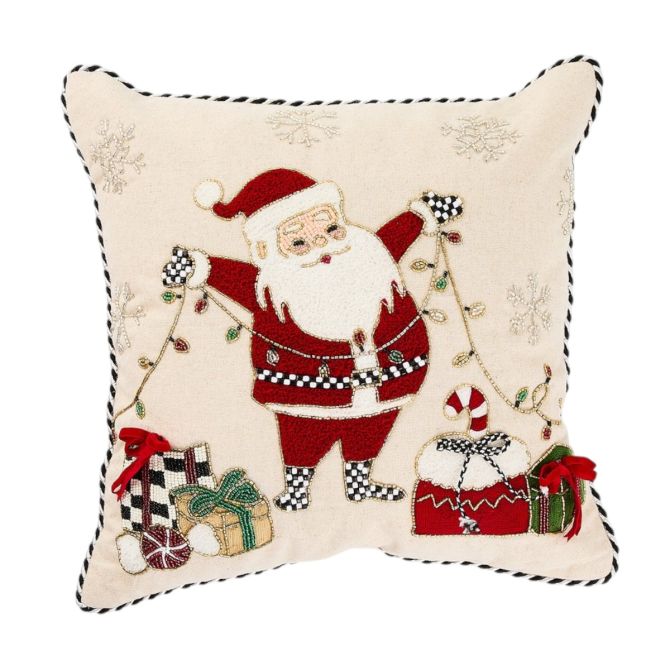 MacKenzie-Childs Santa With Tree Lights Throw Pillow