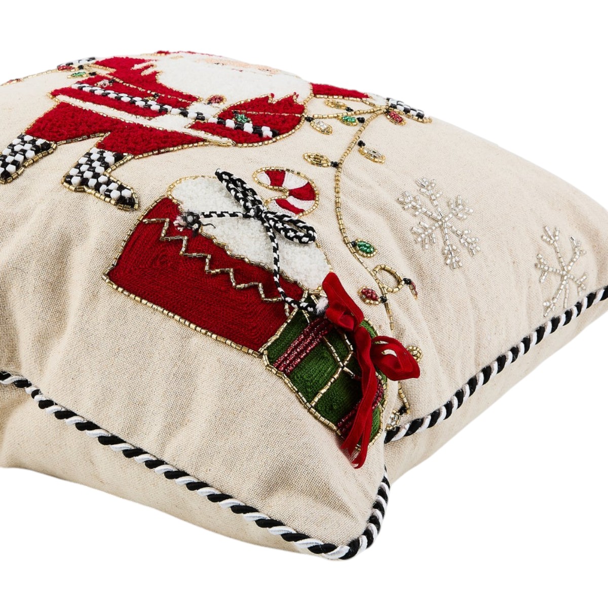 MacKenzie-Childs Santa With Tree Lights Throw Pillow