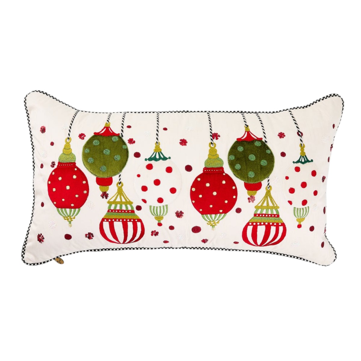 MacKenzie-Childs Festive Ornaments Lumbar Throw Pillow