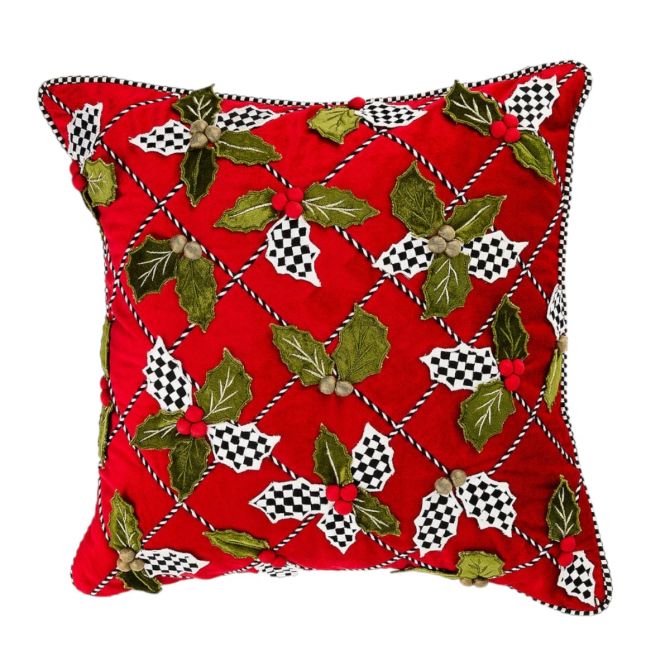 MacKenzie-Childs Holly Lattice Throw Pillow