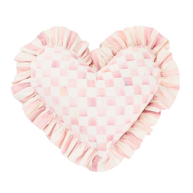 MacKenzie-Childs Heart Throw Pillow with Ruffle, Rosy Check