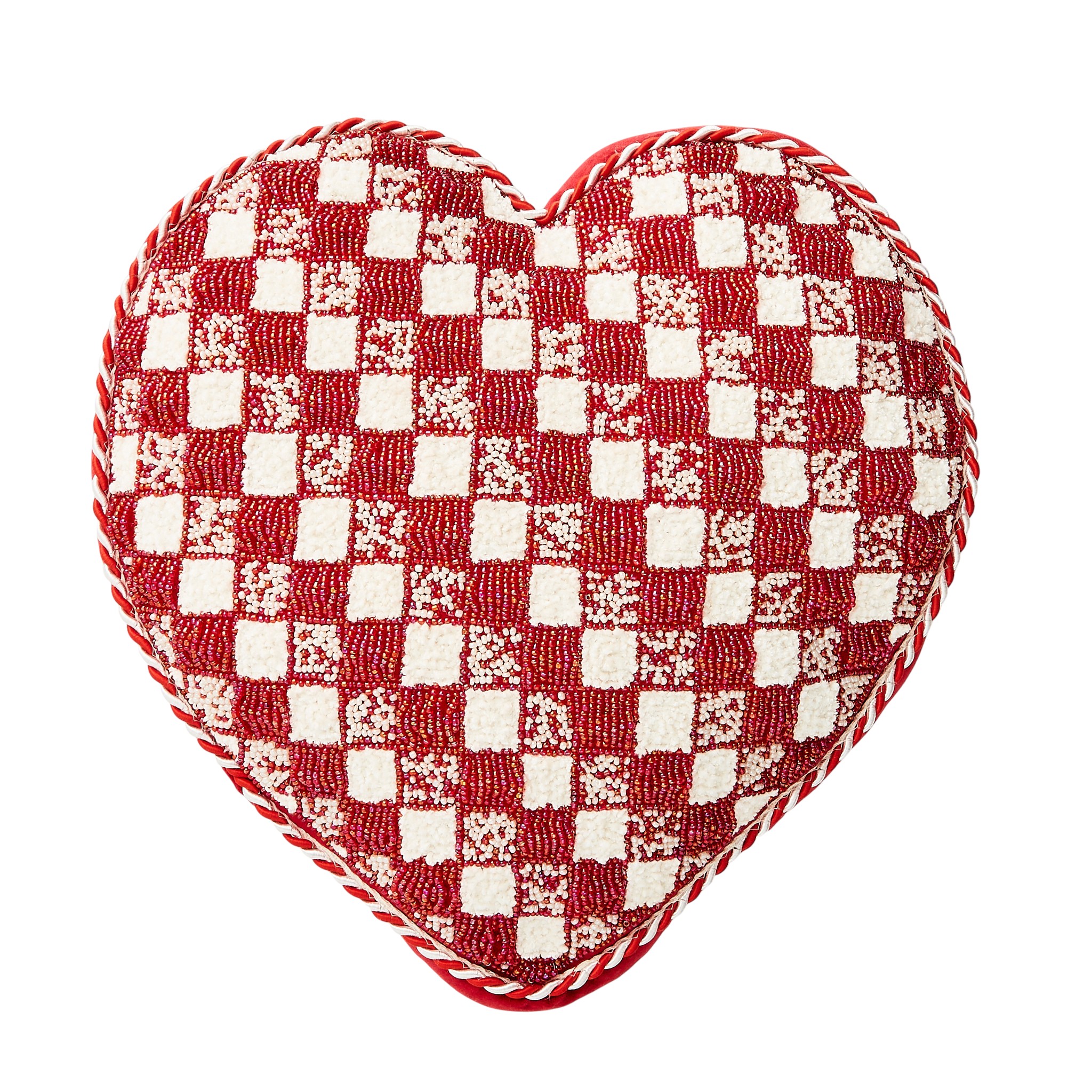 MacKenzie-Childs Heart Throw Pillow, Red and White Check