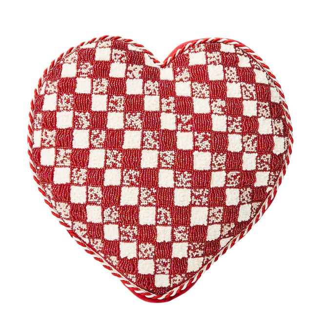 MacKenzie-Childs Heart Throw Pillow, Red and White Check