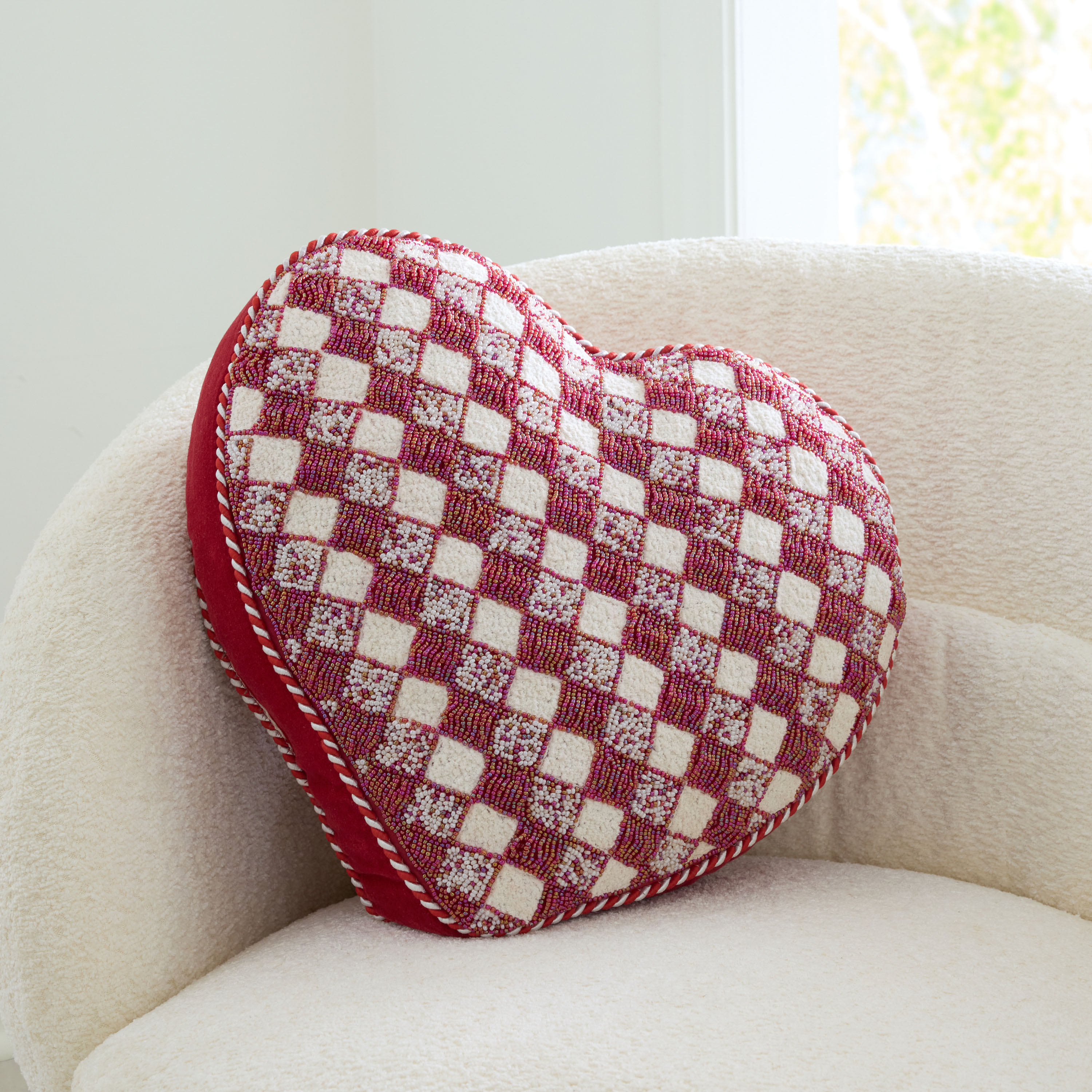 MacKenzie-Childs Heart Throw Pillow, Red and White Check
