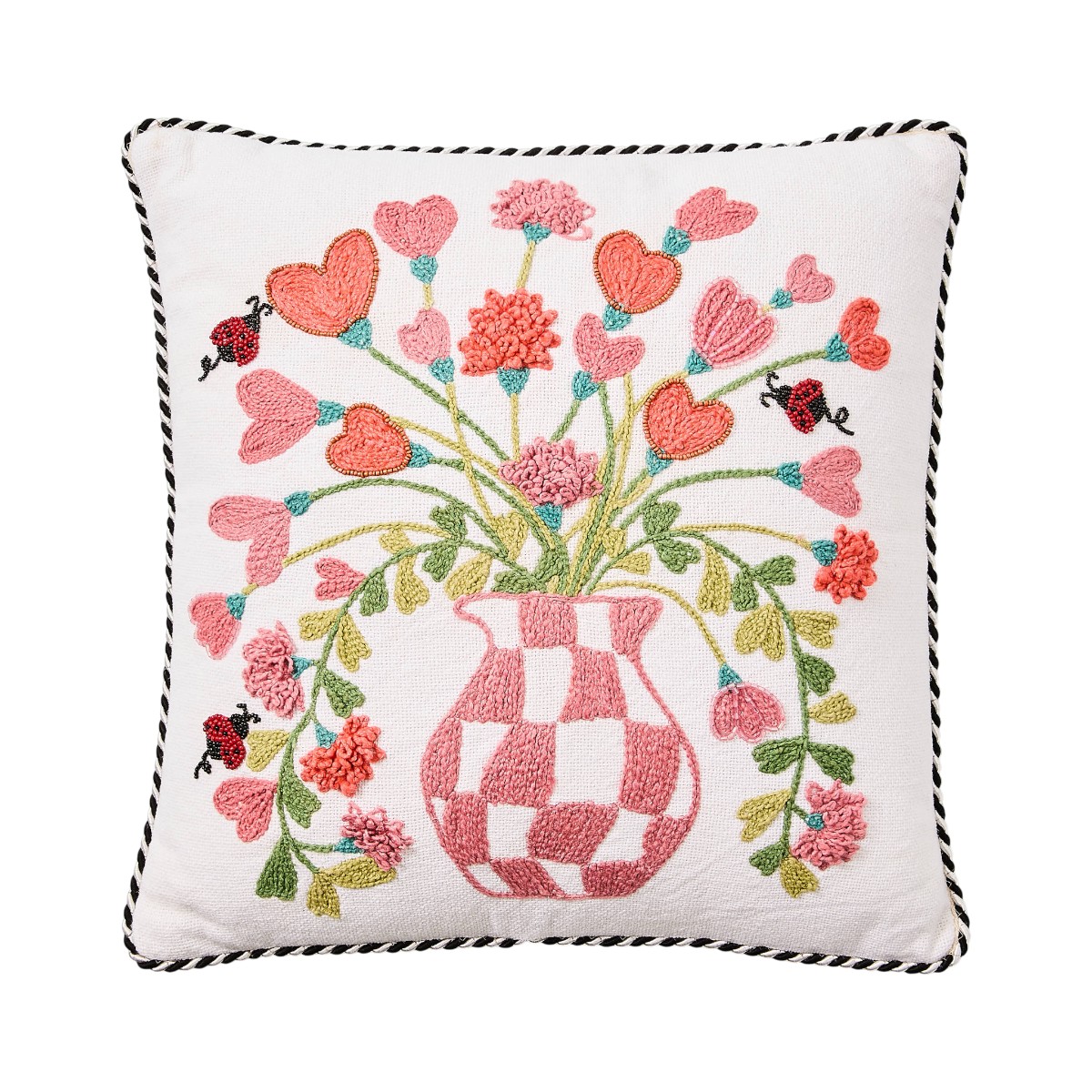 MacKenzie-Childs Hearts Bouquet Throw Pillow, Pink Checks