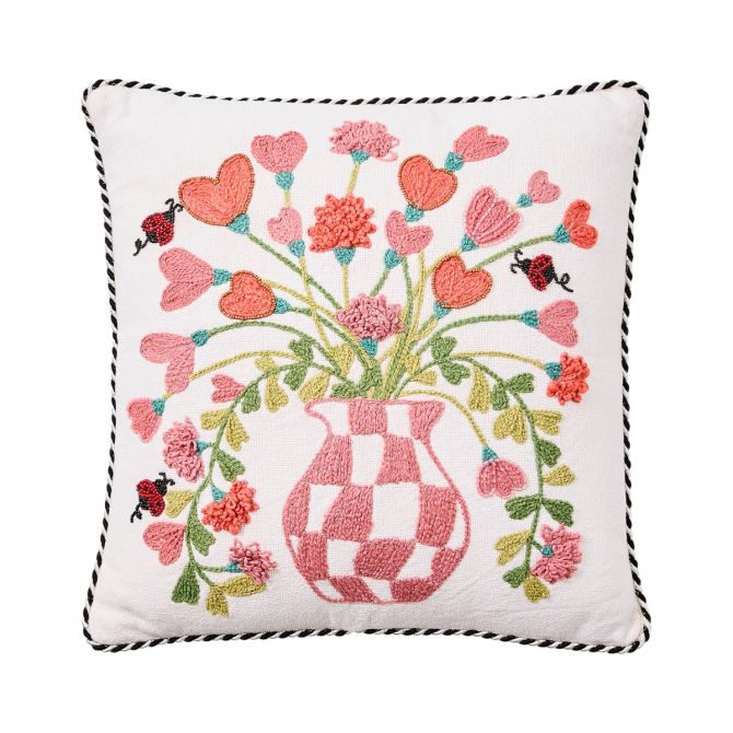 MacKenzie-Childs Hearts Bouquet Throw Pillow, Pink Checks