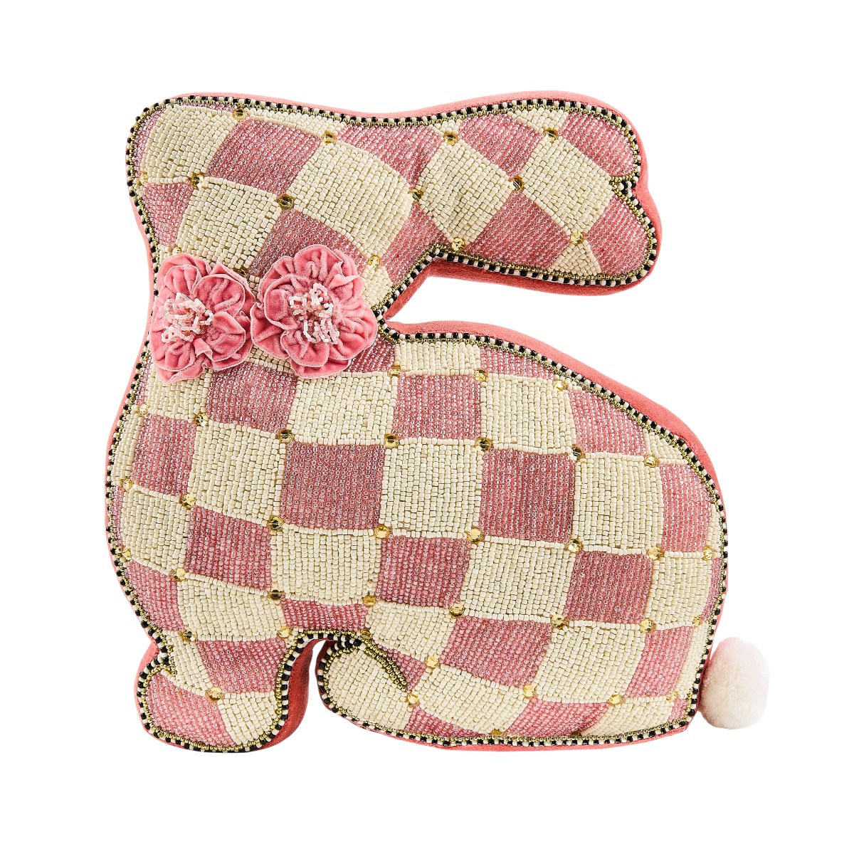 MacKenzie-Childs Pink Beaded Bunny Shaped Throw Pillow