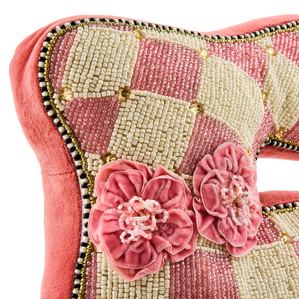 MacKenzie-Childs Pink Beaded Bunny Shaped Throw Pillow