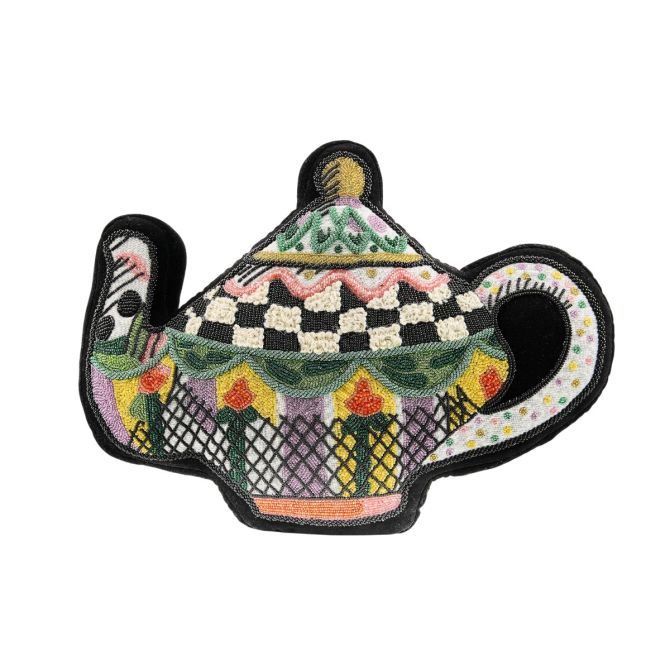 MacKenzie-Childs Teapot Shaped Embellished Throw Pillow