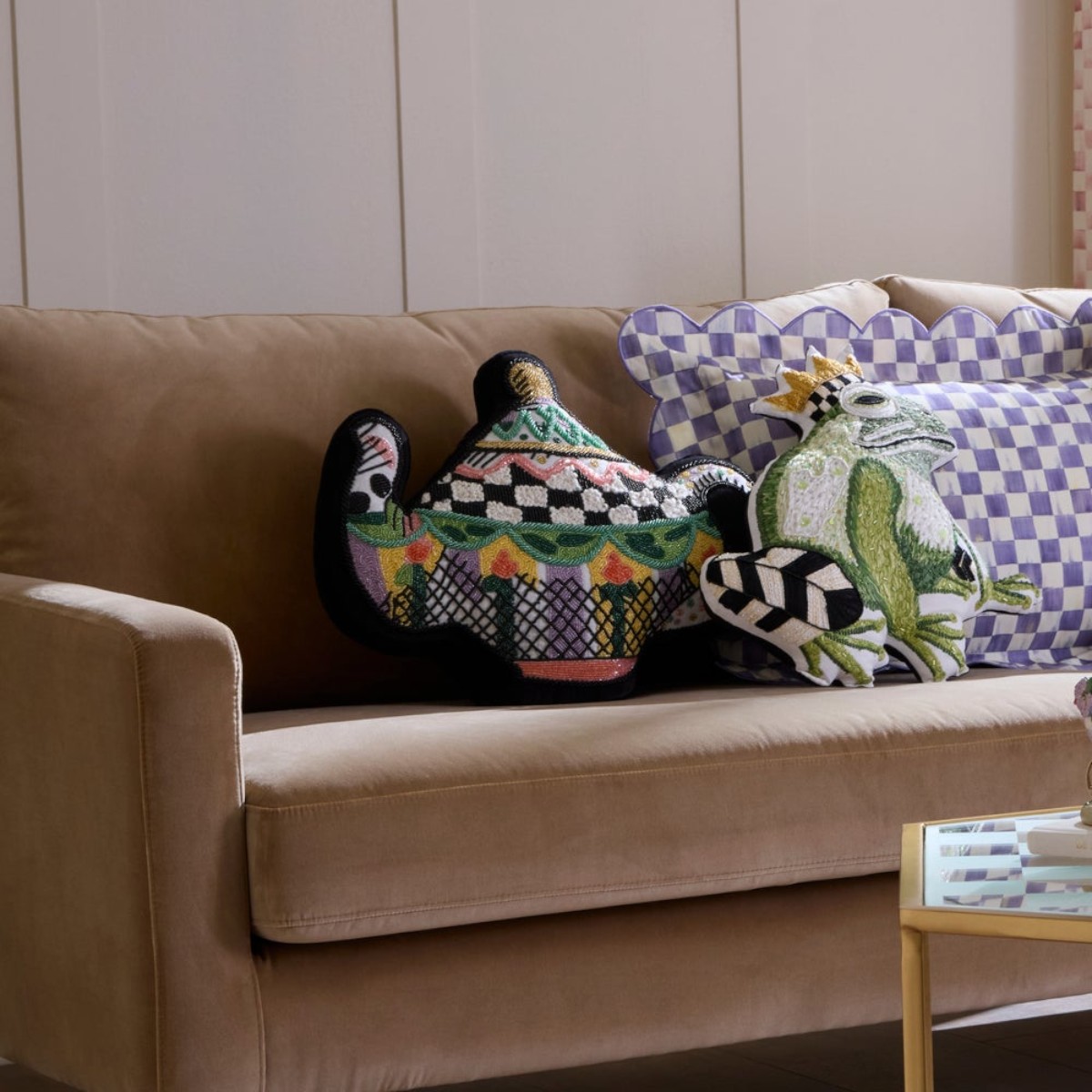 MacKenzie-Childs Teapot Shaped Embellished Throw Pillow